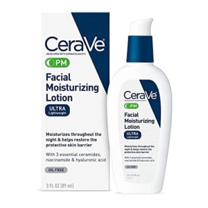 cerave facial moisturizing lotion for nighttime, ultra lightweight, 3 oz, 3 ounces