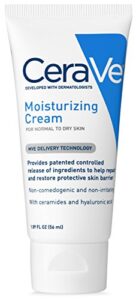 cerave moisturizing cream | 1.89 ounce | travel size face and body moisturizer for dry skin , ivory