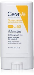 cerave sunscreen stick spf 50 | 0.47 ounce | mineral sunscreen for kids & adults | fragrance free , 0.47 ounce