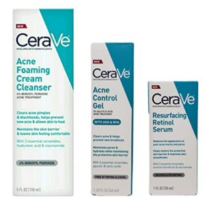 cerave acne treatment bundle – contains cerave resurfacing retinol serum (1 fl oz), cerave acne foaming cream cleanser (5 fl oz), and cerave acne control gel (1.35 fl oz) – with 3 essential ceramides