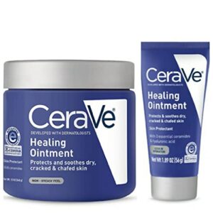 cerave healing ointment bundle – conatins 12 oz tub and 1.89 oz travel size tube – protects and soothes dry, cracked, and chafed skin