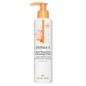 derma e acne deep pore cleansing wash – blemish control facial cleanser with salicylic acid – gentle oil control face wash soothes and balances skin, 6 fl oz