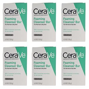 cerave foaming cleanser bar for normal to oily skin – bundle of 6 cleanser bars – fragrance free – 4.5 oz cleansing bars