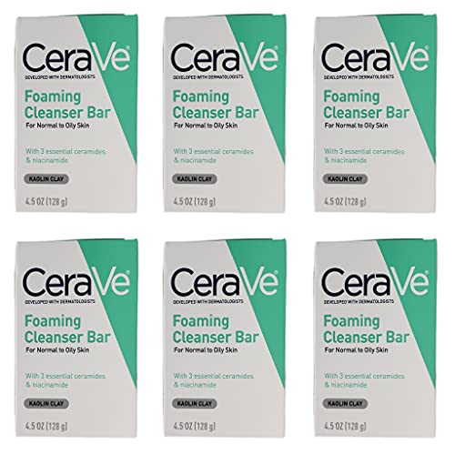 CeraVe Foaming Cleanser Bar for Normal to Oily Skin - Bundle of 6 Cleanser Bars - Fragrance Free - 4.5 oz Cleansing Bars