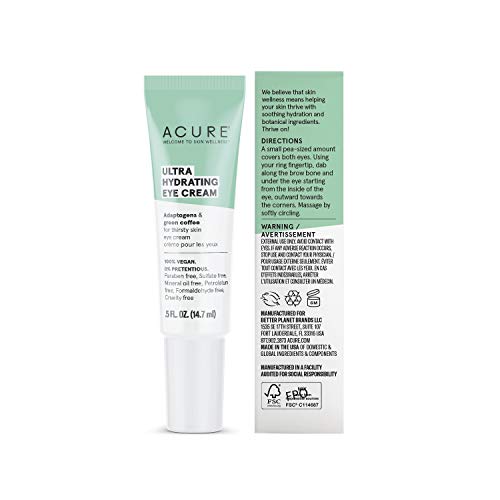 ACURE Ultra Hydrating Eye Cream | 100% Vegan | Intense Moisture for Super Thirsty Skin | Adaptogens & Green Coffee - Deeply Moisturizes | 0.5 Fl Oz