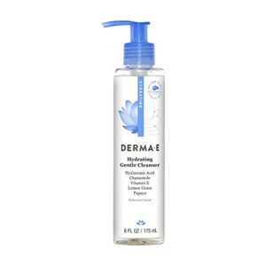 derma e hydrating gentle cleanser with hyaluronic acid – moisturizing facial cleanser tones, moisturizes & improves skin texture – gently exfoliating papaya face wash, 6 fl oz