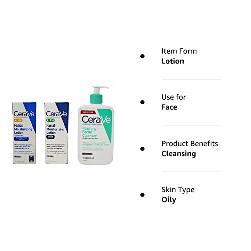 CeraVe Daily Skincare Facial Bundle - Foaming Facial Cleanser (16 oz), AM Facial Moisturizing Lotion with Sunscreen (3 oz), and PM Facial Moisturizing Lotion (3 oz)