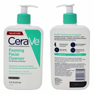 CeraVe Daily Skincare Facial Bundle - Foaming Facial Cleanser (16 oz), AM Facial Moisturizing Lotion with Sunscreen (3 oz), and PM Facial Moisturizing Lotion (3 oz)