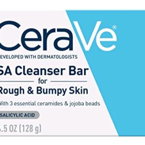 CeraVe SA Cleanser Bar for Rough & Bumpy Skin Bundle - of 4 Bars With 3 Essential Ceramides Jojoba Beads Smoothing Formula Salicylic Acid Fragrance Free, 4.5 Ounce (Pack 4)