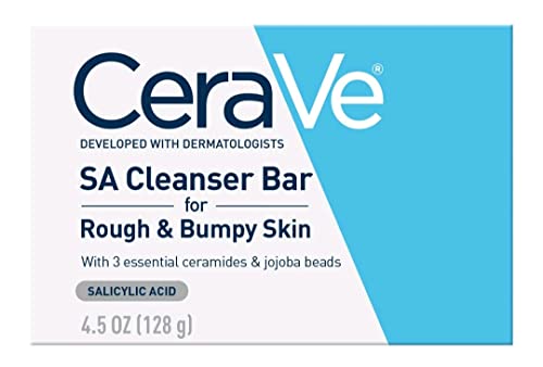 CeraVe SA Cleanser Bar for Rough & Bumpy Skin Bundle - of 4 Bars With 3 Essential Ceramides Jojoba Beads Smoothing Formula Salicylic Acid Fragrance Free, 4.5 Ounce (Pack 4)