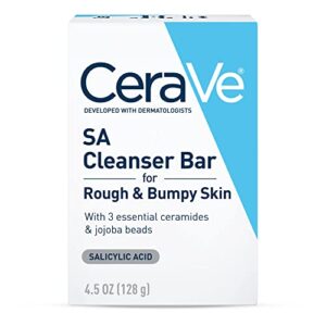 cerave sa cleanser bar for rough & bumpy skin, 4.5 oz | soap-free, parabens-free, fragrance-free | dual action chemical and physical exfoliation with salicylic acid and jojoba beads
