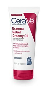 cerave eczema relief creamy body oil | anti itch cream for eczema | moisturizer for dry skin with colloidal oatmeal, ceramides and safflower oil | 3.4 ounce
