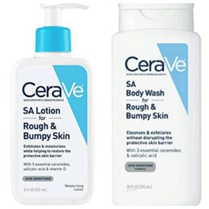 cerave sa skin care for rough and bumpy skin bundle – sa body wash (10 fl oz) and sa moisturizing lotion (8 fl oz) – skin smoothing formula with salicylic acid