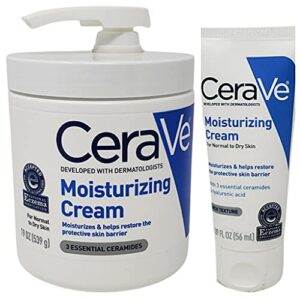 cerave moisturizing cream bundle pack – contains 19 oz tub with pump and 1.89 ounce travel size – fragrance free