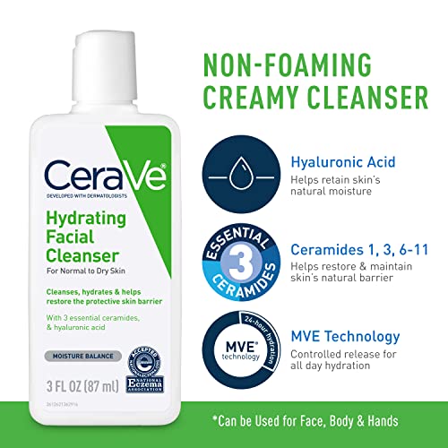 CeraVe AM Face Moisturizer with SPF, PM Face Moisturizer & Hydrating Face Wash Skin Care Set| Travel Size Toiletries | Skin Care Routine for Morning & Night | 3oz Lotion + 3oz Lotion + 3oz Cleanser