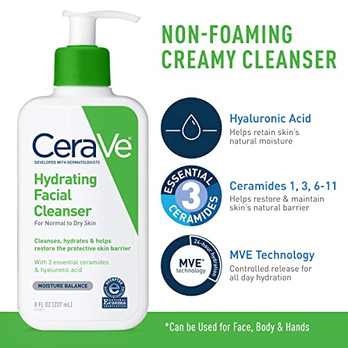 CeraVe Moisturizing Cream and Hydrating Face Wash Skin Care Set for Dry Skin | Face & Body Cream and Moisturizing Non-Foaming Face Wash | Hyaluronic Acid and Ceramides | 8oz Cream + 8oz Cleanser