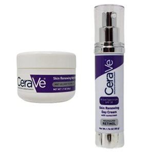 cerave skin renewing day and night bundle – contains cerave day cream retinol with spf 30 (1.76 oz) and cerave night cream with mve delivery technology (1.7 oz)