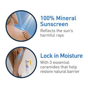 CeraVe 100% Mineral Sunscreen Spf 50 | Body Sunscreen With Zinc oxide & Titanium Dioxide for Sensitive Skin | 5 Oz, 2 Pack