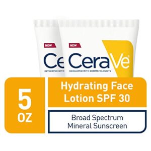 CeraVe 100% Mineral Sunscreen SPF 30 | Face Sunscreen With Zinc oxide & Titanium Dioxide for Sensitive Skin | 2.5 Fl Oz, Pack Of 2