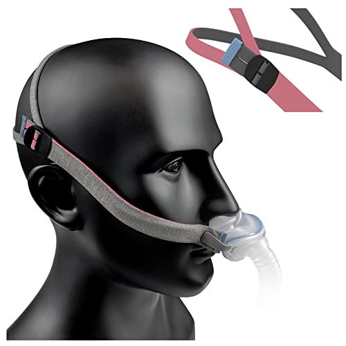 Airfit P10 / N30 Headgear Strap Upgraded CPAP Mask Replacement Straps Fully Adjustable Design Quickfit Elastic Fit for Resmed P10 / N30 Nasal Pillow System - Pink//Grey (2-Pack)