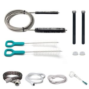 jakia cpap tube hose cleaning brush kit 7 ft strong flexible spring body with double brush heads each 8.7″ and 6.7“ diameters plus two 7″ handy brushes, 2 bandage ties and 2 hose bushing