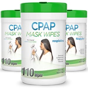 resplabs cpap mask cleaning wipes – unscented, alcohol-free cleaner for all masks, cushions, supplies – 3x 110 wipe pack