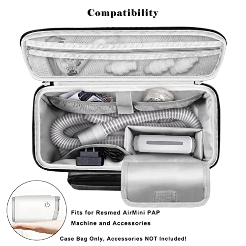 MEDMAX Travel Carrying Bag for ResMed AirMini CPAP Machine and Accessories, Portable CPAP Equipment and Supplies Storage Bag with Shoulder Strap, Organizer Carrying Case with Luggage Strip (Gray)