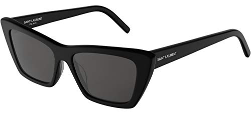 SAINT LAURENT Women's Narrow Cat Eye Sunglasses, Shiny Black/Grey Green, One Size