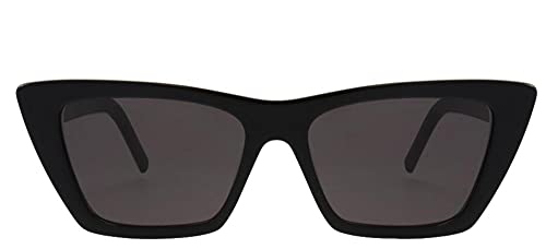 SAINT LAURENT Women's Narrow Cat Eye Sunglasses, Shiny Black/Grey Green, One Size