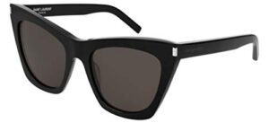 saint laurent women’s kate cat eye sunglasses, black/black/grey, one size