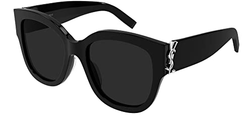 SAINT LAURENT Women's Monogram Acetate Cat Eye Sunglasses, Black/Black/Grey, One Size