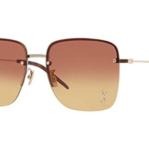 SAINT LAURENT Women's SL 312 Square Metal Sunglasses, Gold/Gold Orange, One Size