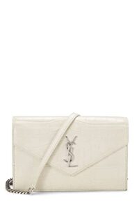 yves saint laurent, pre-loved white grained calfskin envelope wallet-on-chain (woc), white