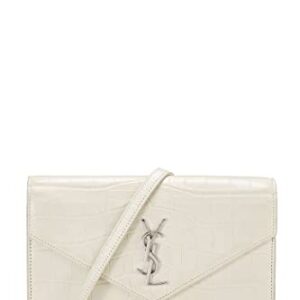 Yves Saint Laurent, Pre-Loved White Grained Calfskin Envelope Wallet-On-Chain (WOC), White