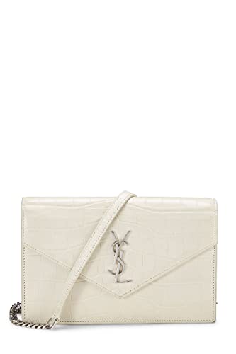 Yves Saint Laurent, Pre-Loved White Grained Calfskin Envelope Wallet-On-Chain (WOC), White