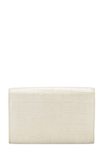 Yves Saint Laurent, Pre-Loved White Grained Calfskin Envelope Wallet-On-Chain (WOC), White