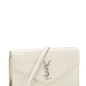 Yves Saint Laurent, Pre-Loved White Grained Calfskin Envelope Wallet-On-Chain (WOC), White