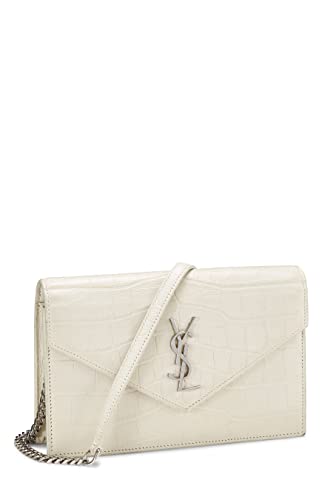 Yves Saint Laurent, Pre-Loved White Grained Calfskin Envelope Wallet-On-Chain (WOC), White