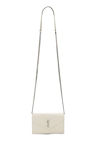 Yves Saint Laurent, Pre-Loved White Grained Calfskin Envelope Wallet-On-Chain (WOC), White