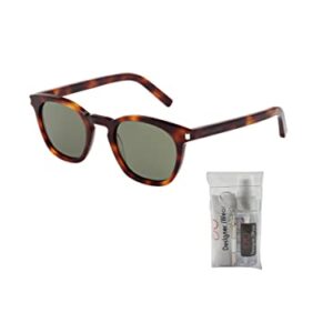 Saint Laurent SL28 003 49MM Havana / Green Square Sunglasses for Men for Women + FREE Complimentary Eyewear Kit, 49