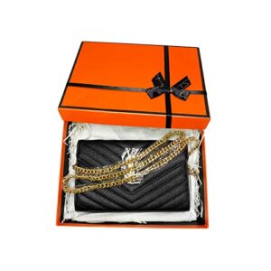 gift pack for saint laurent bag chain wallet embossed leather shoulder bag gift box (black)