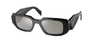 prada pr17ws 1ab2b0 49mm black/light grey mirror silver rectangle sunglasses for women + bundle with designer iwear complimentary eyewear kit