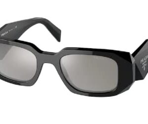 Prada PR17WS 1AB2B0 49MM Black/Light Grey Mirror Silver Rectangle Sunglasses for Women + BUNDLE With Designer iWear Complimentary Eyewear Kit