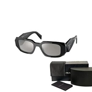 Prada PR17WS 1AB2B0 49MM Black/Light Grey Mirror Silver Rectangle Sunglasses for Women + BUNDLE With Designer iWear Complimentary Eyewear Kit