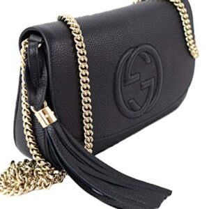 Gucci Soho Leather Flap Shoulder Bag Black Gold Tassel New Authentic