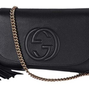 Gucci Soho Leather Flap Shoulder Bag Black Gold Tassel New Authentic