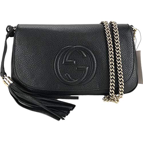 Gucci Soho Leather Flap Shoulder Bag Black Gold Tassel New Authentic