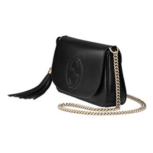 Gucci Soho Leather Flap Shoulder Bag Black Gold Tassel New Authentic