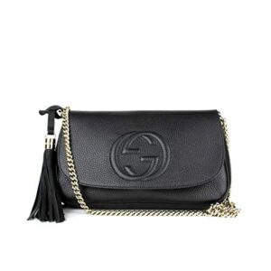 Gucci Soho Leather Flap Shoulder Bag Black Gold Tassel New Authentic