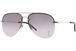 saint laurent women’s classic 11 m aviator sunglasses, silver/silver/grey, one size